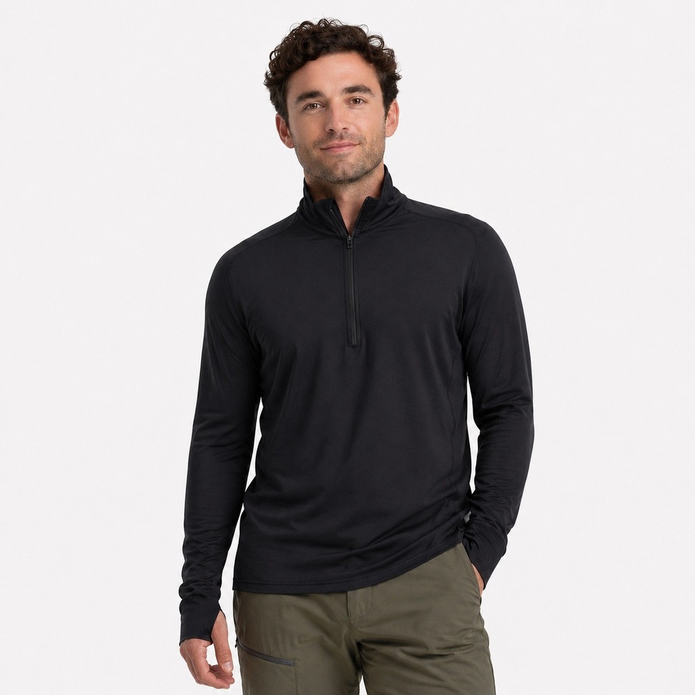 Marmot Polartec Baselayer 1/2-Zip Top Men's S Black Long Sleeve Thumb Holes
